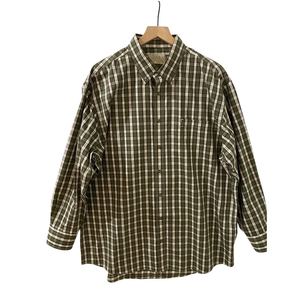 Cabelas Outfitter Series Mens XL Tall Green Plaid Button Down Shirt Long Sleeve - Picture 1 of 7